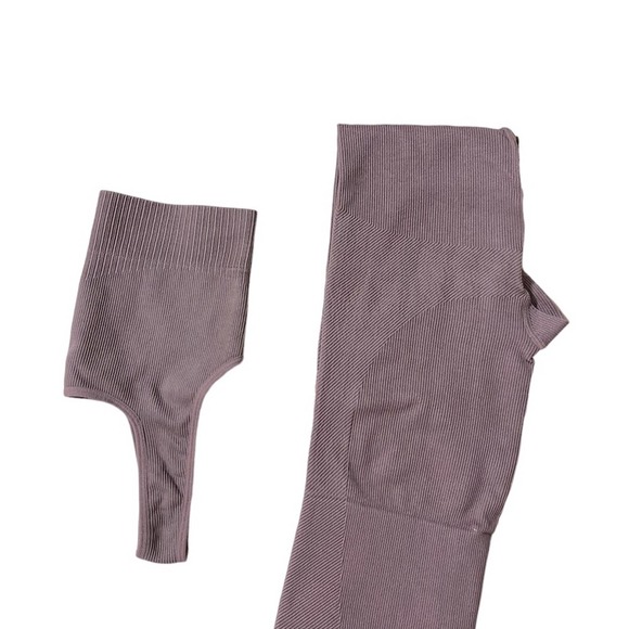 Joy Lab Women's High-Rise Ribbed Seamless Leggings & bralette in mauve size XS - Picture 6 of 6